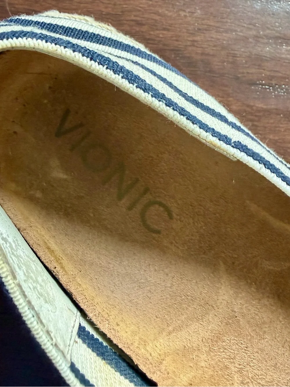 Vionic Navy and Cream Striped Slip-On Espadrilles